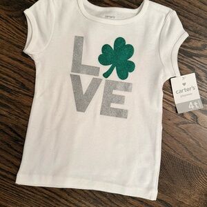 Girl’s 4T LOVE St. Patrick’s Day Green Glitter Shamrock Tee
